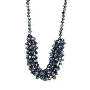 Blue Crystal Statement Crocheted Necklace Jewelry Chunky Jewelry Big Beaded